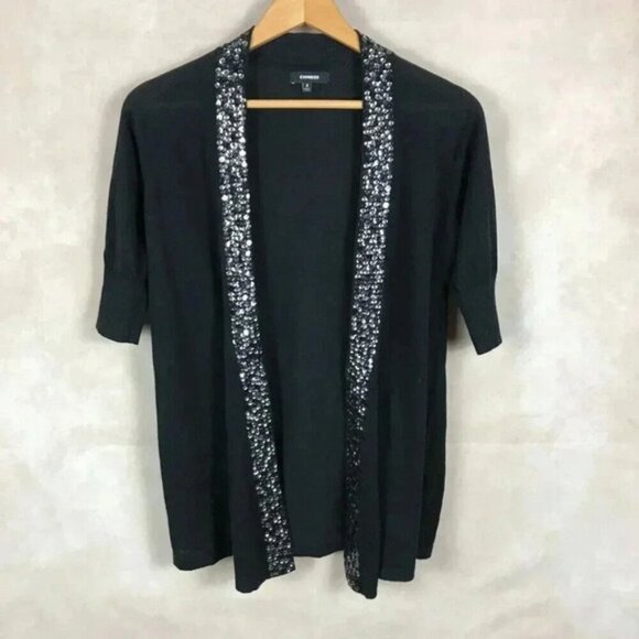 EXPRESS Short Sleeve Black Cardigan Sequin Trim NEW Size SMALL - Picture 4 of 8